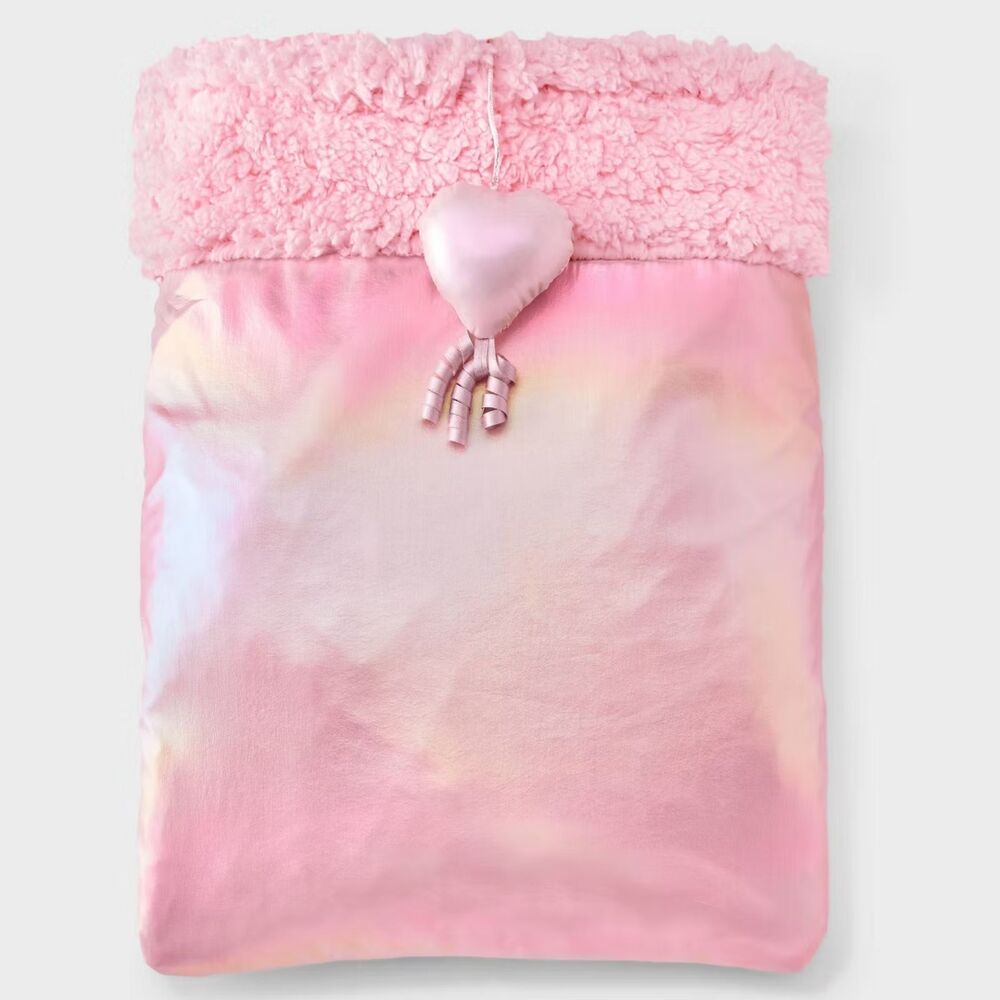 Boots & Barkley Occupy Crinkle Cat Toy Sleeping Bag Pink Sherpa Heart Ribbon New